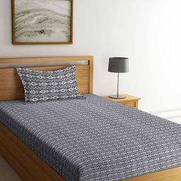 Arrabi Grey Ethnic Motifs 300 TC Single Bedsheet with 1 Pillow Covers-image-65