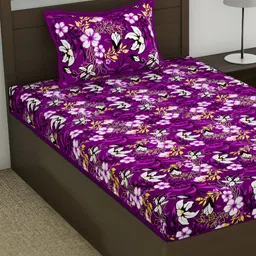 Homez Sparrow Purple & White Floral Cotton 120 TC Single Bedsheet With 1 Pillow Cover-image-6