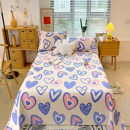 JC HOME Beige & Blue Geometric Cotton  210 TC Single Bedsheet with Pillow Covers-image-56