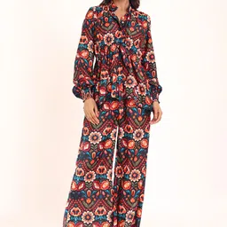 KAORI BY SHREYA AGARWAL Floral Printed Shirt Collar Top With Trouser Co-Ords-image-6