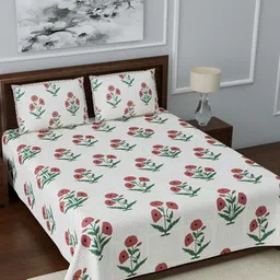 LIVING ROOTS White & Red Floral 210 TC Cotton 1  King Bedsheet with 2 Pillow Covers-image-17