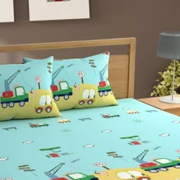 Bajo's Blue & Yellow Printed Cotton 250 TC Fitted King Bedsheet with 2 Pillow Covers-image-20