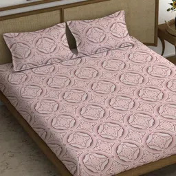 CHHAVI INDIA Pink & White Ethnic Motifs 210 TC King Bedsheet With 2 Pillow Covers-image-52