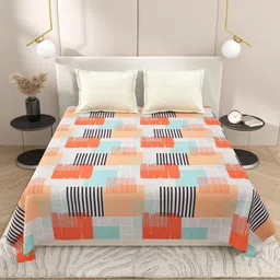 DREAM WEAVERZ Orange & Black Cotton 220 TC Super King Bedsheet with 2 Pillow Covers-image-11