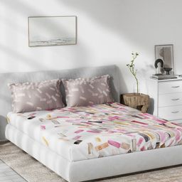 DDecor Pink & White Geometric 140 TC Cotton 1 Queen Bedsheet with 2 Pillow Covers-image-90