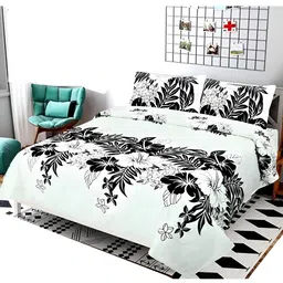 Supreme Home Collective White & Black Printed 144 TC Queen Bedsheet With 2 Pillow Covers-image-94