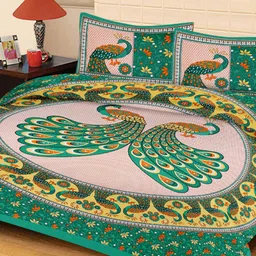 Urban Magic Green & Pink Ethnic Motifs 104 TC Queen Bedsheet with 2 Pillow Covers-image-48