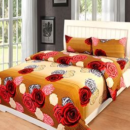Supreme Home Collective Gold-Toned 144 TC Queen Bedsheet with 2 Pillow Covers-image-91