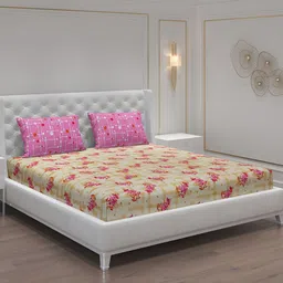 Moca By Monte Carlo Brown & Pink Floral 104 TC Queen Bedsheet with 2 Pillow Covers-image-58