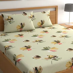 CHHAVI INDIA Sea Green & Pink Floral 210 TC Queen Bedsheet with 2 Pillow Covers-picture-8