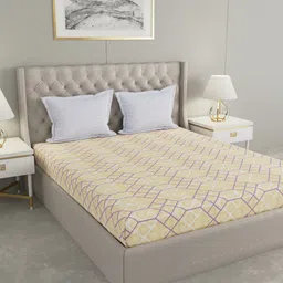 Raymond Home Camphor Yellow & White Geometric 140 TC Queen Bedsheet with 2 Pillow Covers-15
