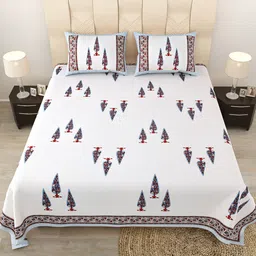JAIPUR FABRIC Maroon & Blue Geometric 180 TC Queen Bedsheet With 2 Pillow Covers-94
