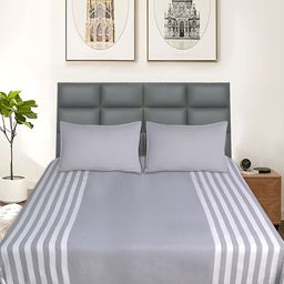 Saral Home Grey & White Striped Cotton 210 TC Queen Bedsheet with 2 Pillow Covers-image-24