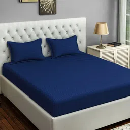 SWAYAM Navy Blue Solid 400 TC Cotton 1 Double King Bedsheet with 2 Pillow Covers-25