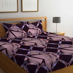 Arrabi Brown & Black Geometric 300 TC King Bedsheet with 2 Pillow Covers-image-26