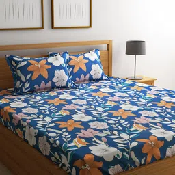URBAN DREAM Blue & Brown Printed 210 TC Cotton King Bedsheet with 2 Pillow Covers-15