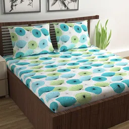 Divine Casa Prism Turquoise Blue 144 TC 100% Cotton Queen Bedsheet With 2 Pillow Covers-image-8