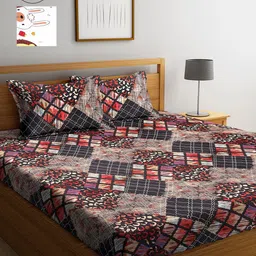 Arrabi Set Of 2 Blue & Off White Abstract 300 TC King Bedsheet With 4 Pillow Covers-2