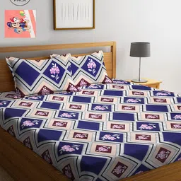 KLOTTHE Blue & Beige Geometric 210 TC Cotton 2 King Bedsheet with 4 Pillow Covers-image-60
