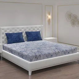 Moca By Monte Carlo Grey & Blue Floral 104 TC 2 Queen Bedsheet with 4 Pillow Covers-picture-14