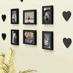 RANDOM Set Of 6 Black Solid Synthetic Collage Photo Frames With 6 Heart Plaques-55