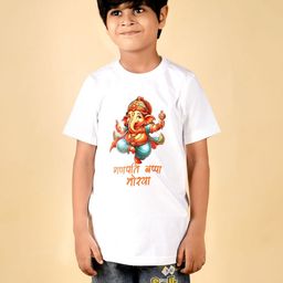 PRABHUBHAKTI Kids Printed V-Neck Extended Sleeves Bio Finish Applique T-shirt-image-86