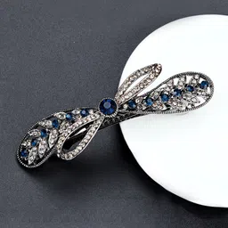 Yellow Chimes Women Blue & Silver-Toned Crystal Studded French Barrette-image-51