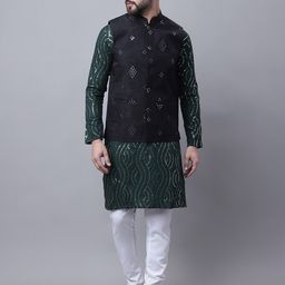 SOJANYA Men Embroidered Sequinned  Pure Cotton Kurta With Pyjamas & Nehru Jacket-picture-44