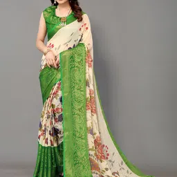Winza Designer Green & Cream-Coloured Floral Zari Pure Chiffon Venkatgiri Saree-picture-30