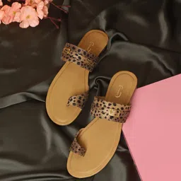 PANAHI Women Tan One Toe Flats with Buckles-image-10