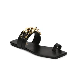 Truffle Collection Women Black Embellished One Toe Flats-image-4