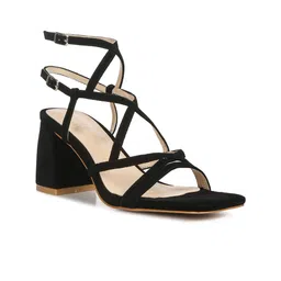 RAG & CO Mid Top Strappy Open Toe Suede Block Heels With Ankle Loop-10