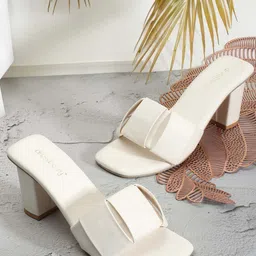 DressBerry White Open Toe Block Heels-3