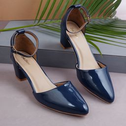 Get Glamr Navy Blue Block Pumps with Buckles-67