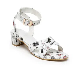 Misto White Printed PU Block Gladiators with Buckles-8