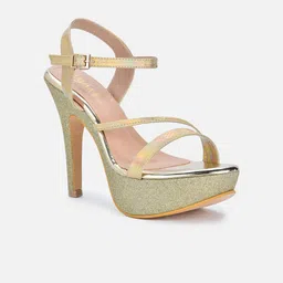 VALIOSAA Gold-Toned Embellished Party Platform Sandals with Buckles-41
