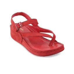Mochi Red Suede Wedge Sandals-18