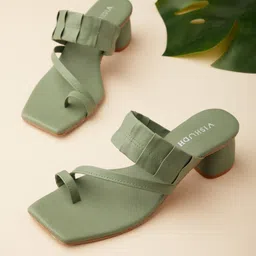 Vishudh Olive Green One Toe Block Heels-image-90