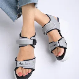 Shoetopia Printed Open Toe Wedges With Velcro Closure-20