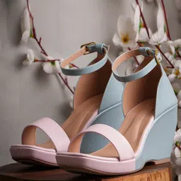 JM Looks Colourblocked Open Toe Wedges With Ankle Loop-13