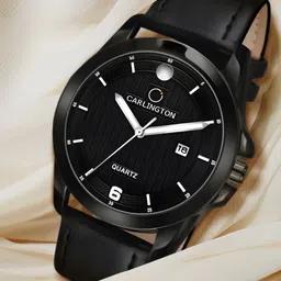 CARLINGTON Men Black Dial & Black Leather Straps Analogue Watch CT1040 Black-58