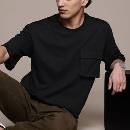 The Roadster Lifestyle Co. Relaxed Fit Pure Cotton T-shirt With Chest Pocket-image-99