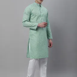 SOJANYA Ethnic Motifs Printed Cotton Linen Kurta With Churidar-picture-26
