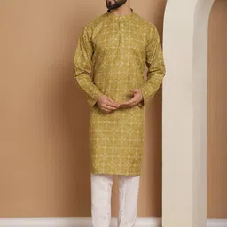 Anouk Ethnic Motifs Printed Mandarin Collar Knee Length Regular Kurta with Churidar-image-65