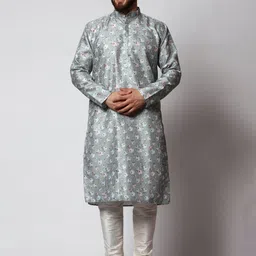 MAG Ethnic Motifs Printed Regular Thread Work Dupion Silk Kurta With Churidar-picture-29