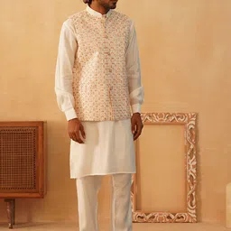 Jompers Men Floral Embroidered Regular Chikankari Kurta with Churidar-image-64
