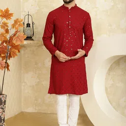 SOJANYA Embroidered Sequinned Pure Cotton Kurta With Churidar-image-42