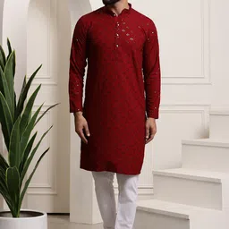 SOJANYA Ethnic Motifs Embroidered Sequinned Pure Cotton Kurta with Churidar-image-98