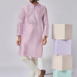 KISAH Geometric Embroidered Thread Work Straight Kurta With Churidar-image-31