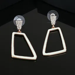 Estele Rose Gold-Plated Crystals-Studded Geometric Drop Earrings-53